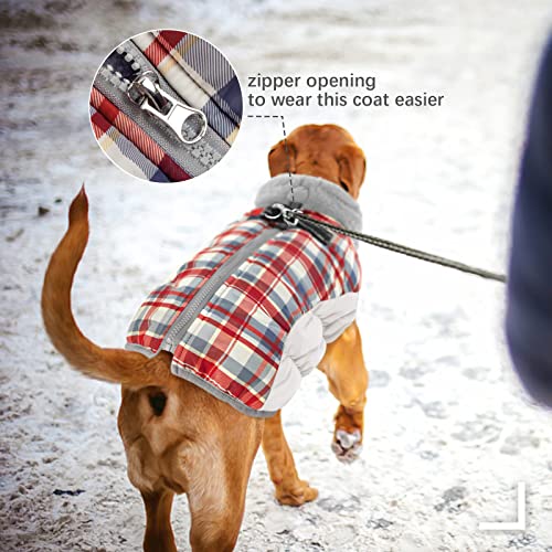 Dog Jacket for Large Dogs Warm Dog Jackets with Harness Built in (Red Plaid / L(chest:24in))