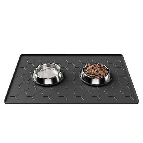 Silicone Dog Cat Food Bowl Mat (M-24''X16'' / Black)