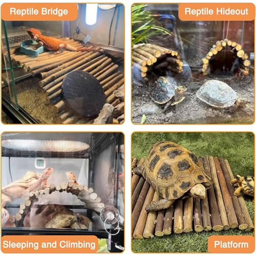 2 PCS Extra Large Wooden Reptile Hideout Bearded Dragon Bendy Bridge Climbing Ladder Hiding Hut Reptiles Hide Cave Habitat Decor for Lizards Gecko Spiders Snakes Tortoise