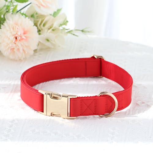 Soft PU Leather Dog Collar (M: Fit 13-19" Neck(20-55 lbs) / Red)