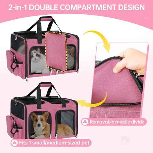 Cat Carrier for 2 Cats Double Pet Carrier Extra Large Multi Cat Travel Pink (Pink)
