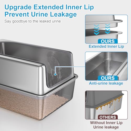 12'' High Sides XL All Stainless Steel Cat Litter Box with Lid (XL:23.6''×15.8''×12'')