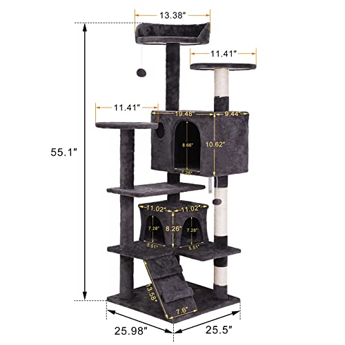 54 inch Cat Tree with Sisal (Grey)