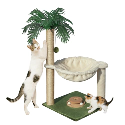 Cat Tree 28'' with Hammock & Interactive Toy for Indoor Cats (White-28 Inches)