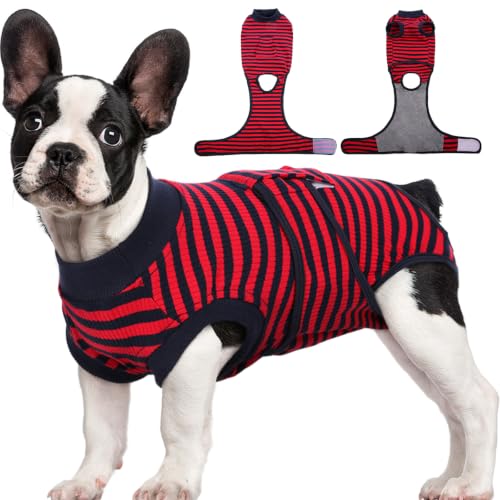 Recovery Suit for Dogs Cats (M (Back:13.4-16.1'', Weight:14-25 Lb) / Navy Red Stripe)