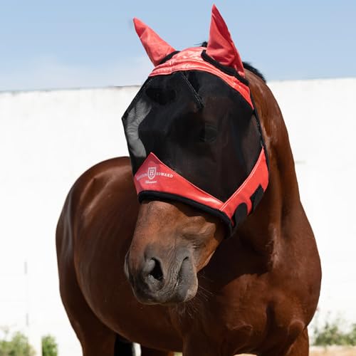Horse Fly Mask with Ears (Coral Orange / Medium (Arabian))