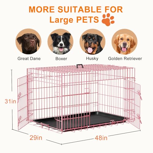 48" Foldable Metal Dog Crate (Pink)
