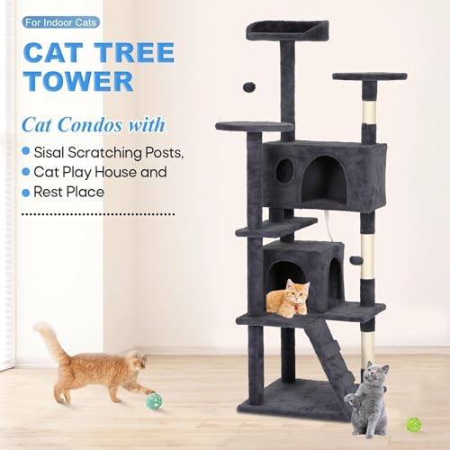 62" Cat Tree Tower (Dark Gray)
