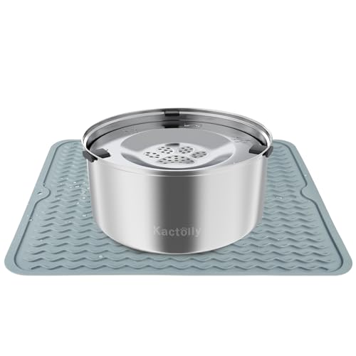 3L Stinless Steel Dog Water Bowl and Waterproof Silicone Mat (B: Stainless Steel+ Light gray)