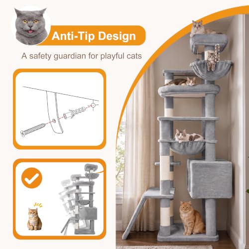 Tall Cat Tree for Large Cat (Light Gray / 75.2 inch)