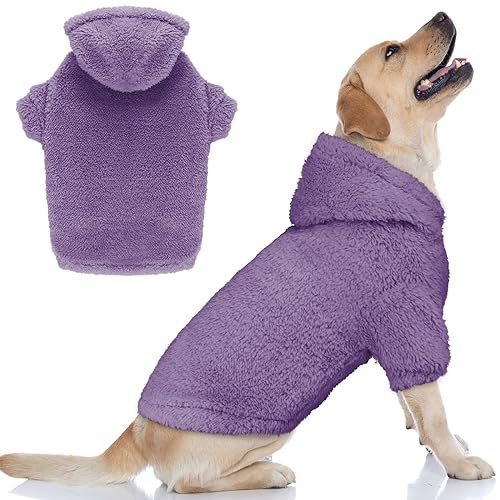 Fuzzy Dog Sweaters for Large Dogs Pet Hoodie Clothes Warm Soft Coats Hooded Sweatshirt Dog Sweaters for Extra Large Dogs (XX-Large / Purple)