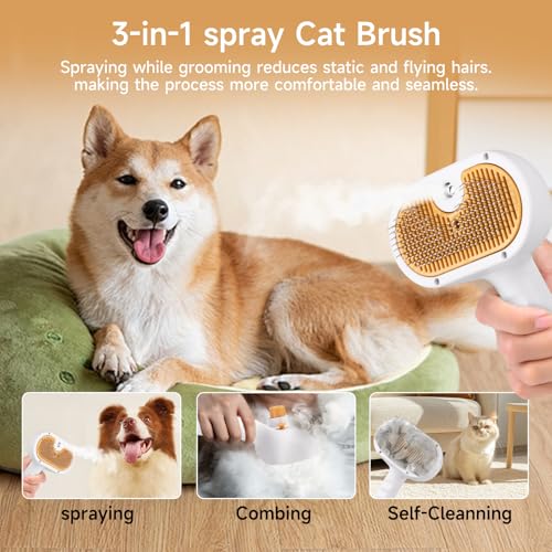 Pet Steam Brush for Dog & Cat Includes Waterless 2*Shampoo (7.8"-240ML)