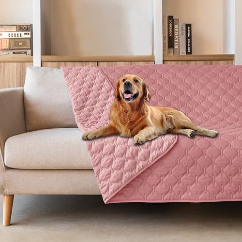 Waterproof Dog Blankets for Large Dogs (82x82 Inch (Pack of 1) / Dark Pink/Light Pink)