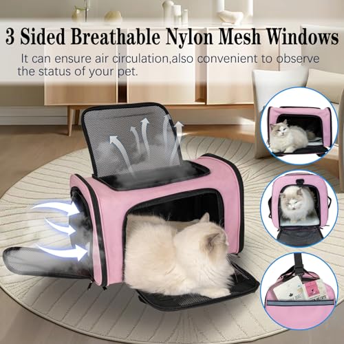 Dog Cat Carrier Pet Carriers for Small Medium Large Cats Dogs Carrier Soft Sided Small Puppy Carrier Purse 15 lbs Portable Foldable Airline Approved Dog Cat Travel Carrier Pink 18x11x11 (18.0"L x 11.0"W x 11.0"H / Pink)