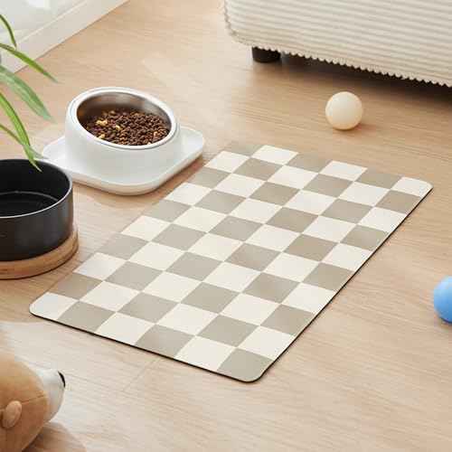 Checkered Dog Feeding Mat (24"L x 16"W / Khaki)