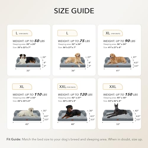 Orthopedic Washable Dog Bed for Extra Large Dogs (Grey / 45.0"L x 35.0"W x 8.0"Th)