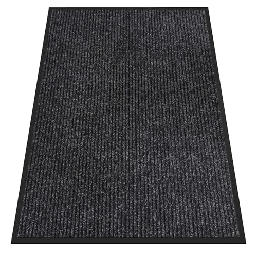 Indoor Outdoor Door Mat (Black Striped / 4' x 6' (Rectangular))
