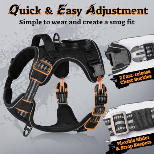 Tactical Dog Harness for Large Dogs (Xl(chest:23.6"-41.8",neck:21.7"-32.3",back:9.1") / Black)