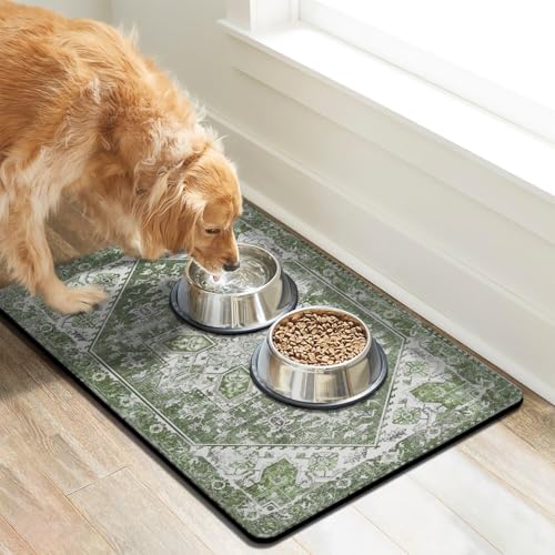 Dog Food Mats for Floors Absorbent (Dark Green / Xl(24"×32"))