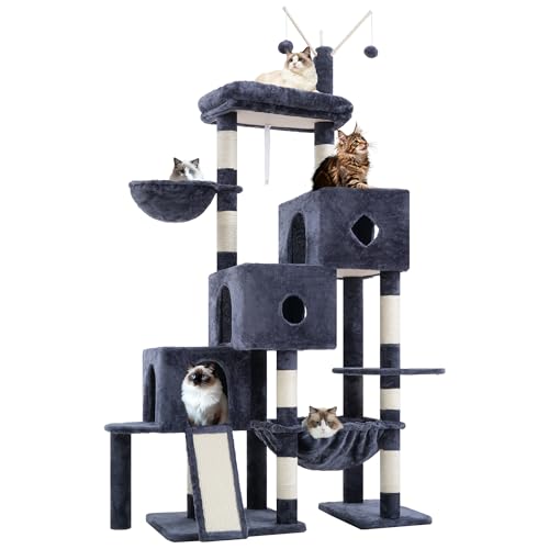 Cat Tree Tower with 3 Condos (74.8 inches / Smoky Gray)