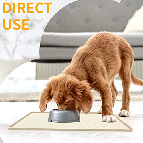 Silicone Pet Placemat for Dog and Cat (18"L x 12"W / Beige)