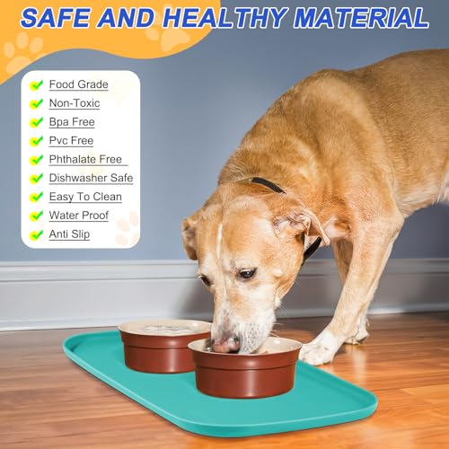 Waterproof Silicone Pet Food Mat with Raised Edge for Dog & Cat (Dark Turquoise / 24"L x 16"W)