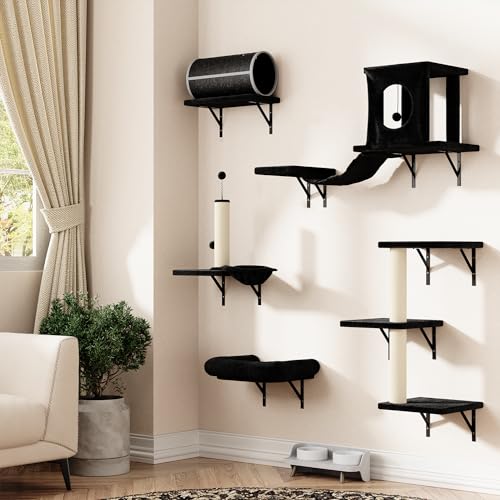 7-in-1 Cat Wall Shelves, Wall Mounted Climber Set, Classic Black (Matte Black)