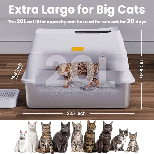 Stainless Steel Litter Box with Lid (White)