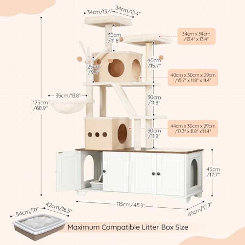 Double Litter Box Enclosure with Cat Tree (White)