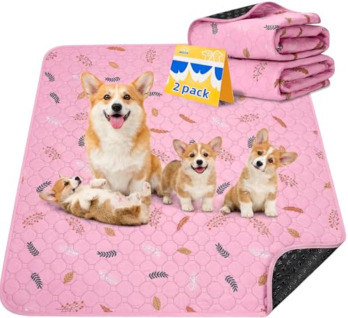 Washable Pee Pads for Dogs Large 48" x 48" 2 (Leaves - Pink / 48x48 Inch (Pack of 2))