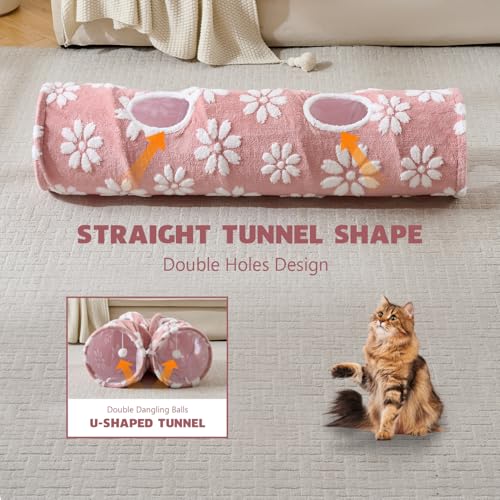 Straight Cat Tunnel for Indoor Cats 47"x12" (Pink Flower / Straight)