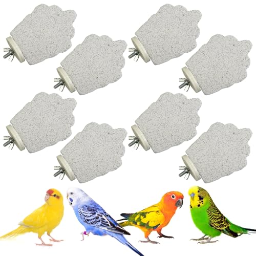 8 PCS Bird Perches Calcium Parrot Perch Stand Bird Beak Grinding Stone Foot Claws Trimmer Parrot Chewing Toys Bird Cage Accessories for Budgie Cockatiel Conure Lovebird Finch
