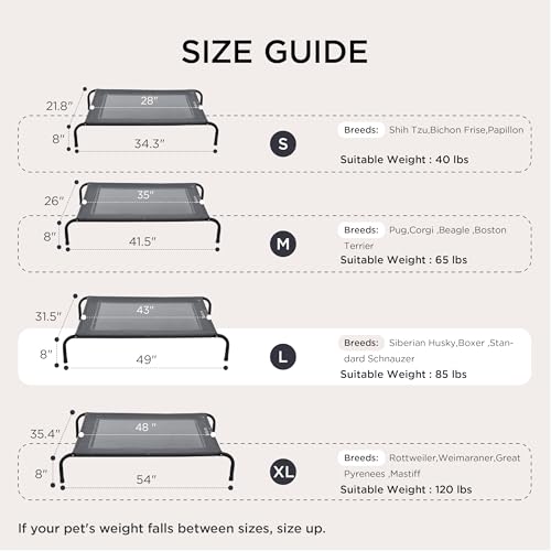 Outdoor Elevated Cooling XL Dog Bed for Extra Large Dog (Grey / 54"L x 35.4"W x 8"Th)