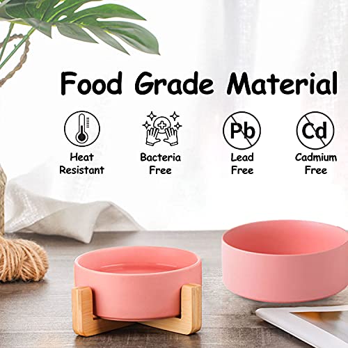 Pink Ceramic Dog Cat Bowl Set with Stand (Pink / Medium Size Dog Bowls 850ML*2)