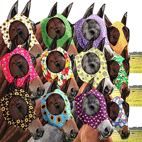 12 Pieces Horse Fly Mask Bulk (Flower Patterns / Medium)