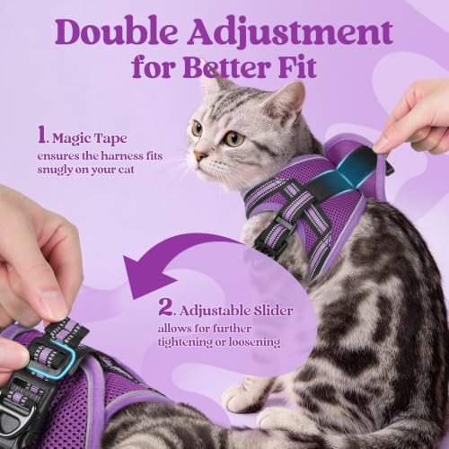Cat Harness and Leash Set (L / Purple-Light Purple)