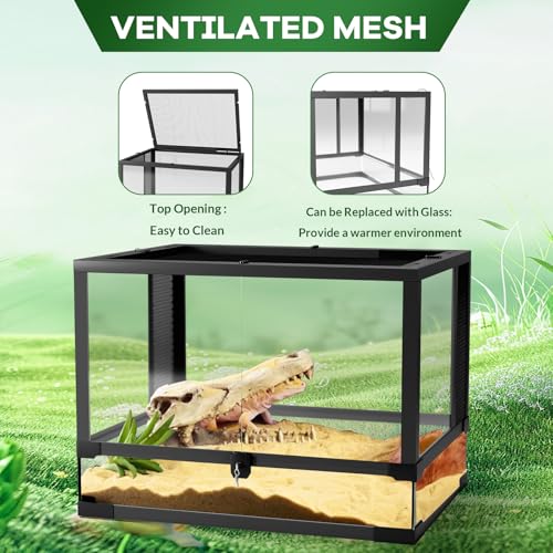 24" X 18" x 18" Reptile Tall Glass Terrarium Rainforest Habitat Double Hinge Door with Screen Ventilation 34 Gallon Reptile Terrarium Easy Assembly for Lizard Tortoise Snake (24x18x18 inch)