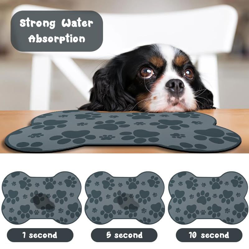 Dog Food Mats for Floors Waterproof (Grey Bone01 / 25.5"L x 17"W)