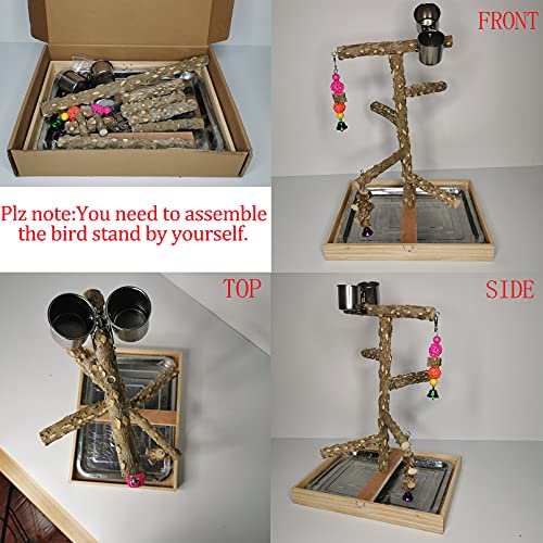 Bird Perch Natural Wood Stand Parakeet Playground Toy Parrot Play Stand Platform Bird Cage Branch Perch Accessories for Canaries Cockatiels Conure Lovebirds