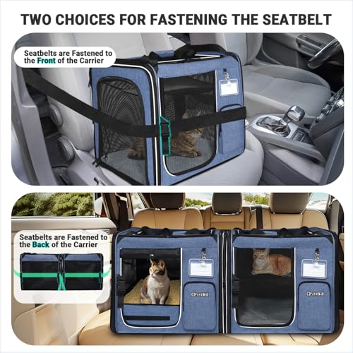 Combinable Large Cat Car Travel Carrier with Litter Box (Blue-1 / 19.0"L x 17.0"W x 18.0"H)