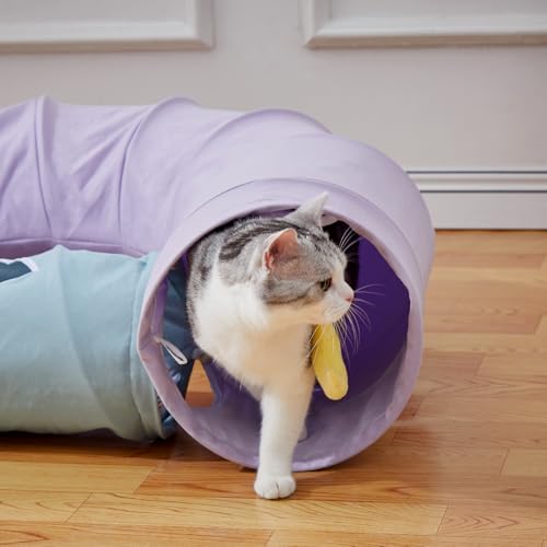 Cat Tunnel Large Indoor Durable Collapsible Interactive Cat Tube with Peek (PurpleBlue)