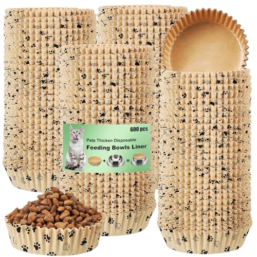 600 Pcs Disposable Pet Bowl Liner for Cat Dogs (Khaki)