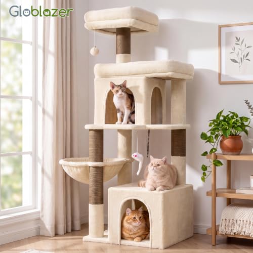 Cat Tree Tower 2 Condo Kitten Scratching Post (Beige / 54 inch)