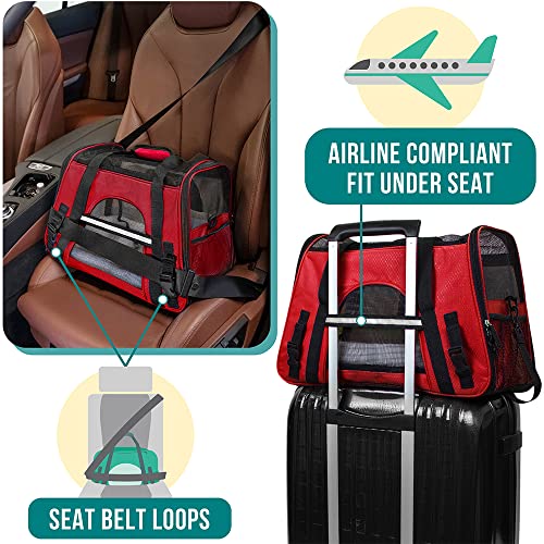 Airline Approved Pet Carrier for Cats & Small Dogs (Red / 17.0"L x 10.2"W x 11.2"H)