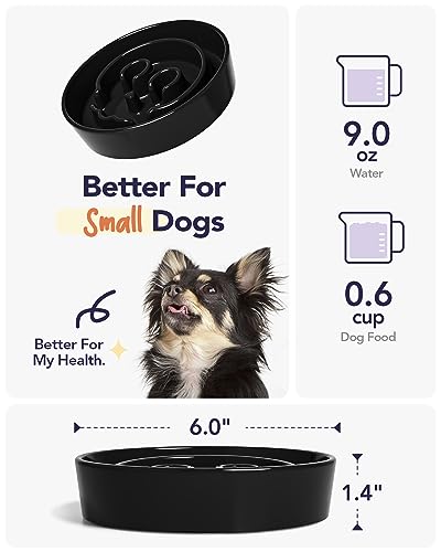 Ceramic Slow Feeder Dog Bowls Small Breed (Skull Black / S-0.6 Cups)