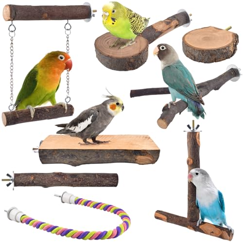 Bird Perches 8pcs Natural Wood Parrot Perch Climbing Stand Toys Bird Cage Accessories Hanging Multi