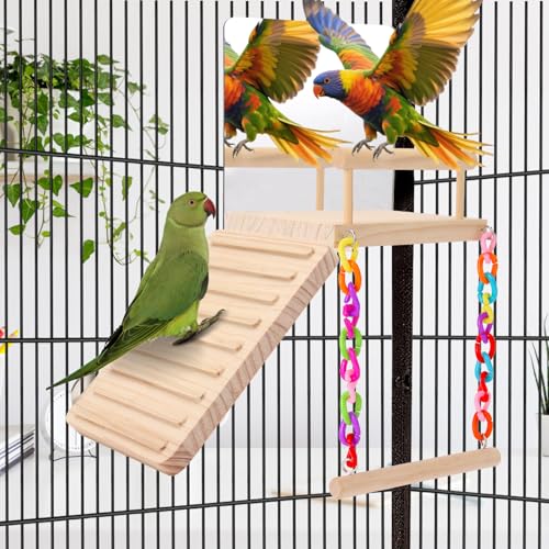 Bird Perch Platform Bird Toys with Bird Mirror Climbing Ladder Swing