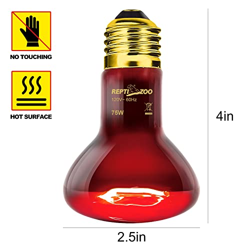 75W Reptile Heat Lamp Bulb 2PCS Infrared Heat Emitter Red Heat Lamp for Reptile Amphibian (Infrared Heat Emitter)