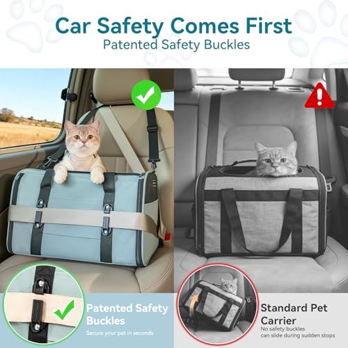 Cat Carrier Soft with Patented Safety Buckles (18.0"L x 11.0"W x 11.0"H / Cyan blue)