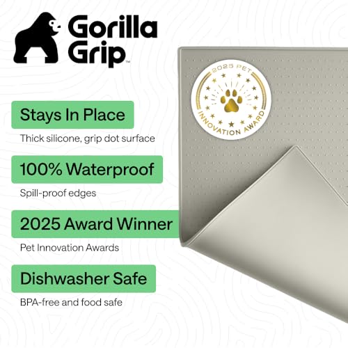 Dog Food Mat 100% Waterproof Silicone (Light Gray / 16"l X 10"w)